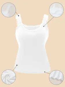 Women high stretch sleeveless underwear tank top lace trim round neck soft fit not tight built in lining for everyday wear Casual