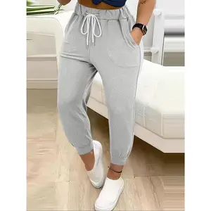 Solid Drawstring Waist Jogger Pants, Casual Sporty Slant Pocket Pants, Women's Clothing