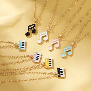 Literary piano music note necklace female personality niche music note modeling alloy dripping oil design versatile simple neck chain