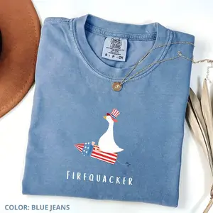 Comfort Colors Funny Fourth of July Shirt, Firequacker Goose Tee, USA Comfort Colors Patriotic Women Oversized T-Shirt, Summer Outfits,