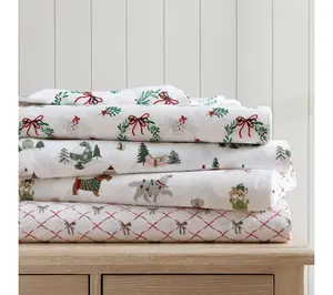 Martha Stewart Wreaths & Mistletoe Flannel King Sheet Set