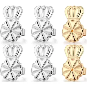 3 Pairs Earring Lifters 8MM Hypoallergenic Adjustable Crown Earring Backs for Droopy Ears Heavy Earrings (2silver +1gold)