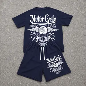 Men’s Summer 2 Piece Set, Hiphop Street Style Personality Letter Print Short Sleeve T Shirt and Drawstring Shorts Matching Outfit, Lightweight Breathable Casual Set for Travel, Streetwear, Beach, Vacation, and Daily Wear