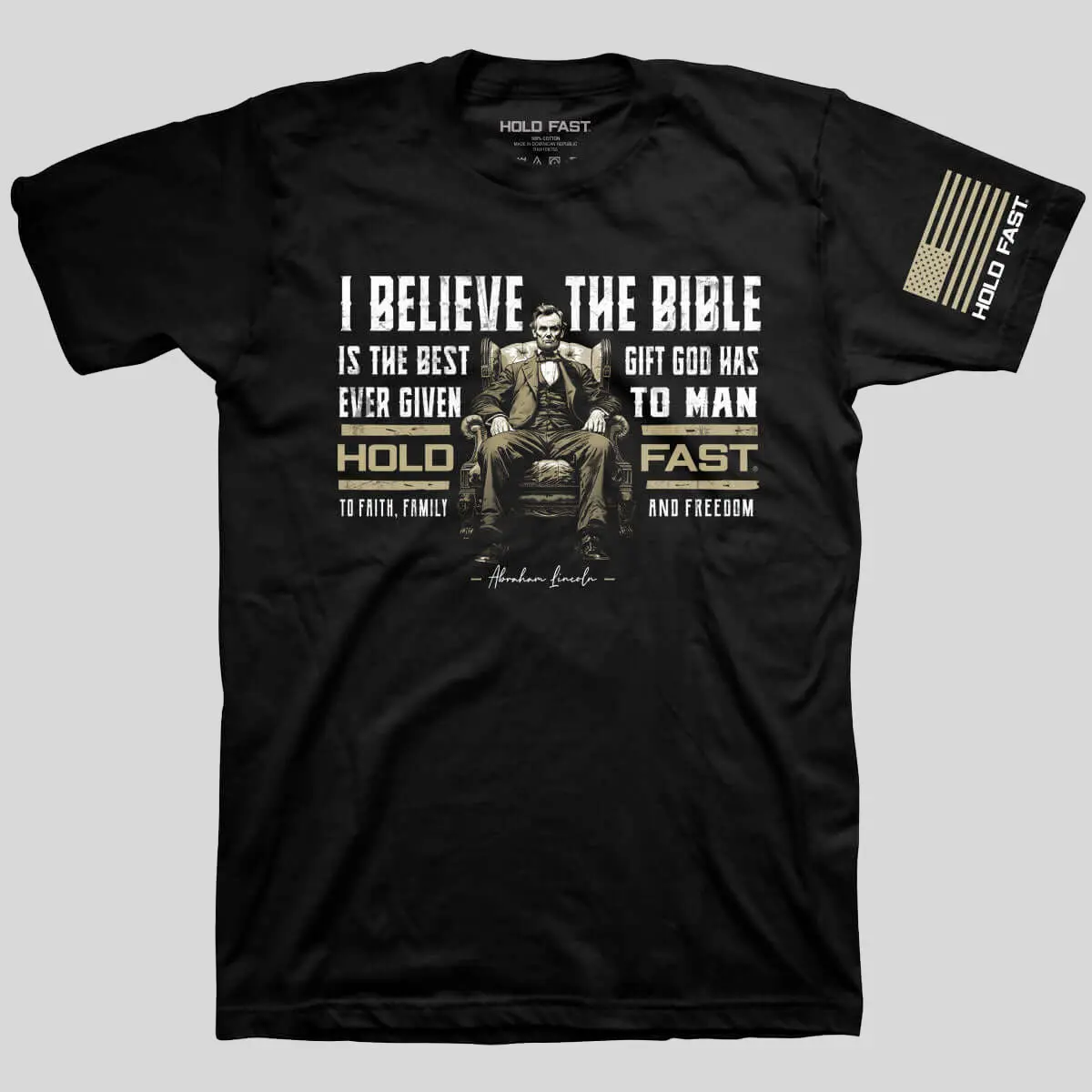 Men's Casual Cotton Graphic Shirt with Abraham Lincoln Quote Print, Patriotic Christian Theme, Shortsleeve Round Neck and Tubular Fit
