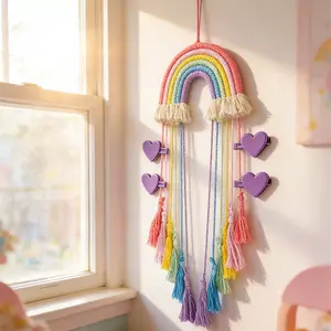 Rainbow Tassel Hair Clip Organizer Colorful Hanging Display Rack for Girls Bedroom Nursery