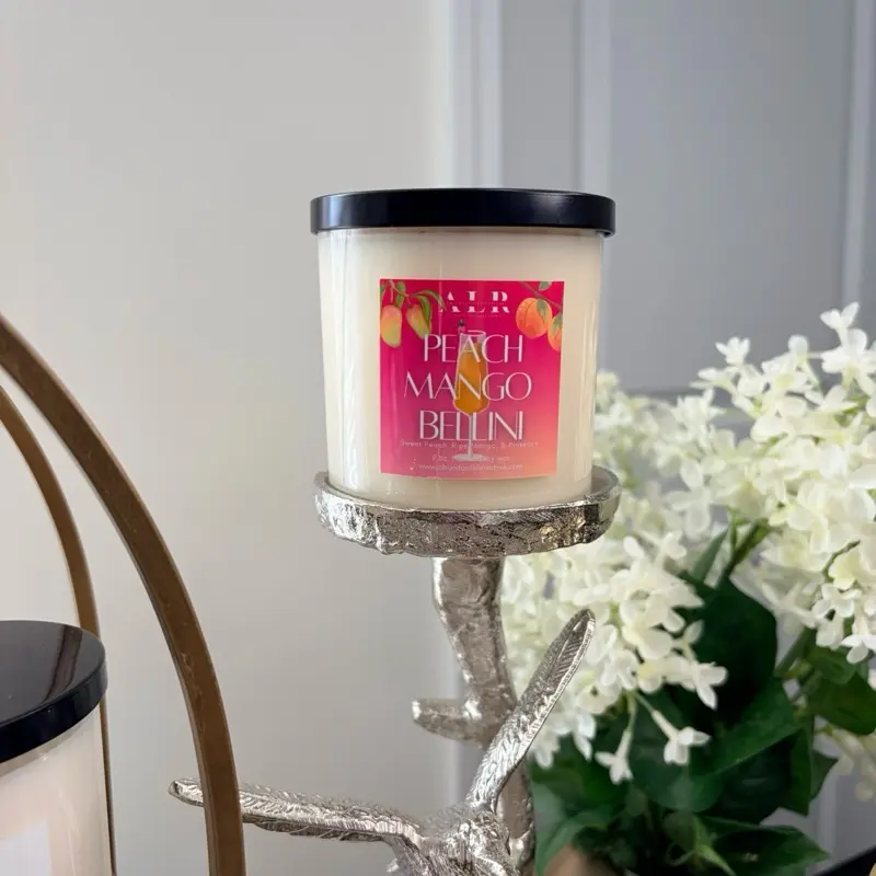Peach Mango Bellini Candle - 9 oz Hand-Poured Soy Wax with Eco-Friendly Wicks & Phthalate-Free Fragrance for Long-Lasting Clean Burn - Decor