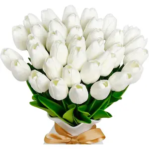 20/40 PCS PU Real Touch Artificial Tulips, lifelike faux flowers in white. Perfect for home decor, table ornaments, bedroom styling and wedding atmosphere decoration.