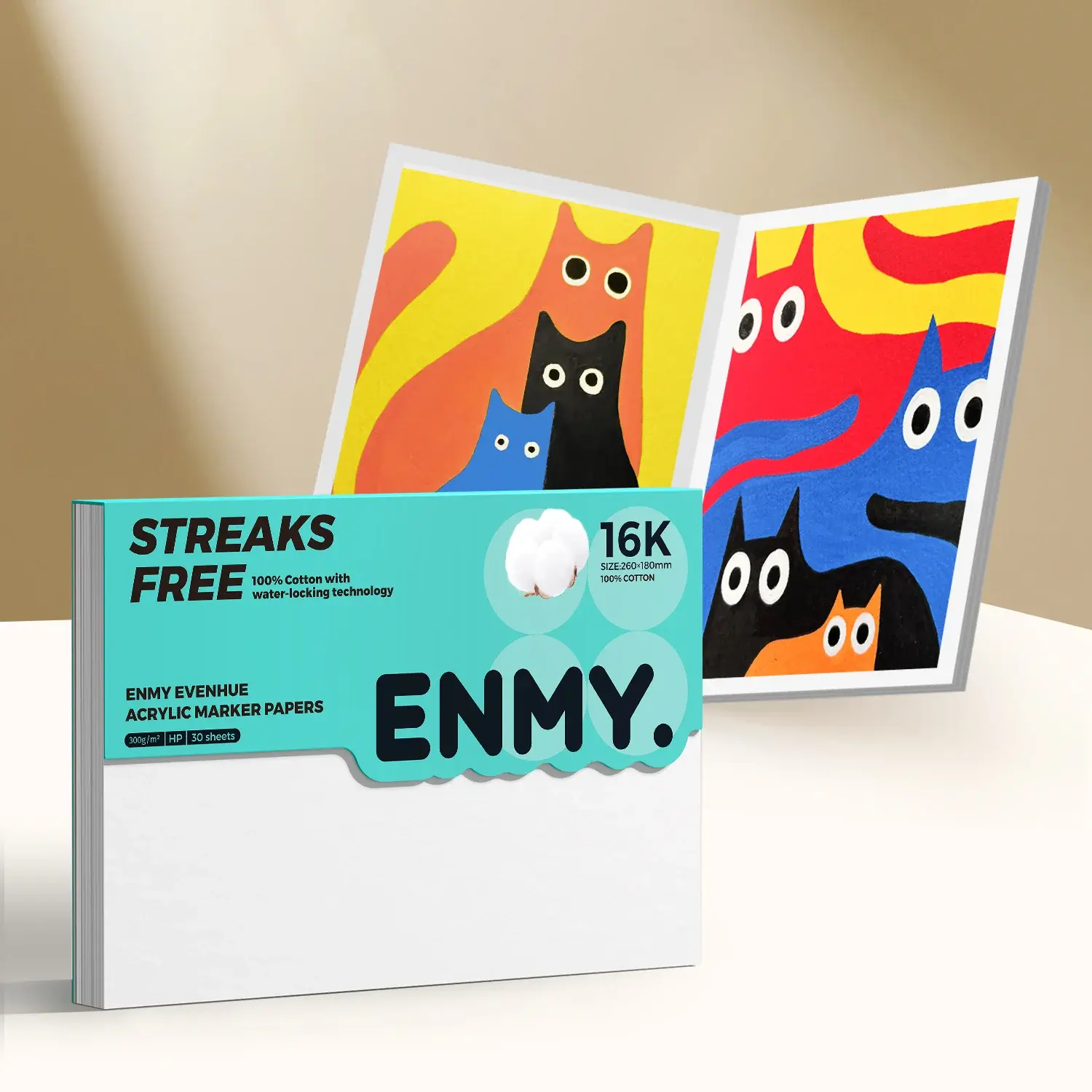 ENMY Streak-Free Acrylic Marker Sketch Pad - 10.2x7 in, 30 Sheets, 140lb Heavyweight Bleed-Proof Paper, Glue-Bound Hard Backing for Artists, Art Materials, Hardcover Drawing Sketchbook, Art Supplies Haul