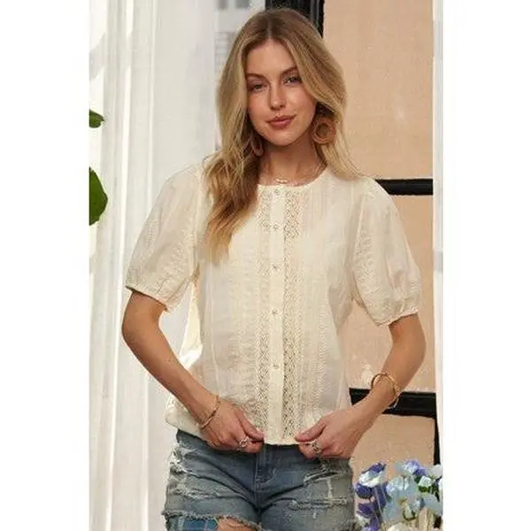 The Adora Lace Panel Blouse – Cream