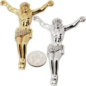 316L Stainless Steel 18k Yellow Gold Plated AAA Cubic Zirconia Crucifix Cross Pendant