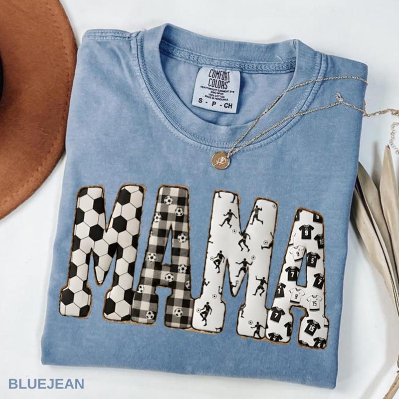 Comfort Colors Soccer Mama TShirt, Checkerboard and Sports Print Letters, Trendy Game Day Mom TShirt, Athletic Style Tee