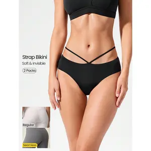 GLOWMODE 2-Pack Ultralight Feeling Flirty Invisible Stretchy Breathable Low-Rise Waist Strap Design Bikini Cut Underwear Yoga Studio Pilates Gym Workout Daily Active Casual