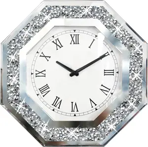 Cute Diamond 12-inch Non-Ticking Wall Clock with Octagon Mirror Glass for Wall Décor