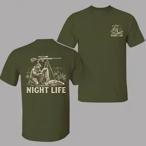 [Made in USA] Night Life Hunting T-Shirt, Predator Hunter Graphic Tee for Men, Coyote Hunting Outfit, Outdoor Lifestyle Shirt, Gift Idea