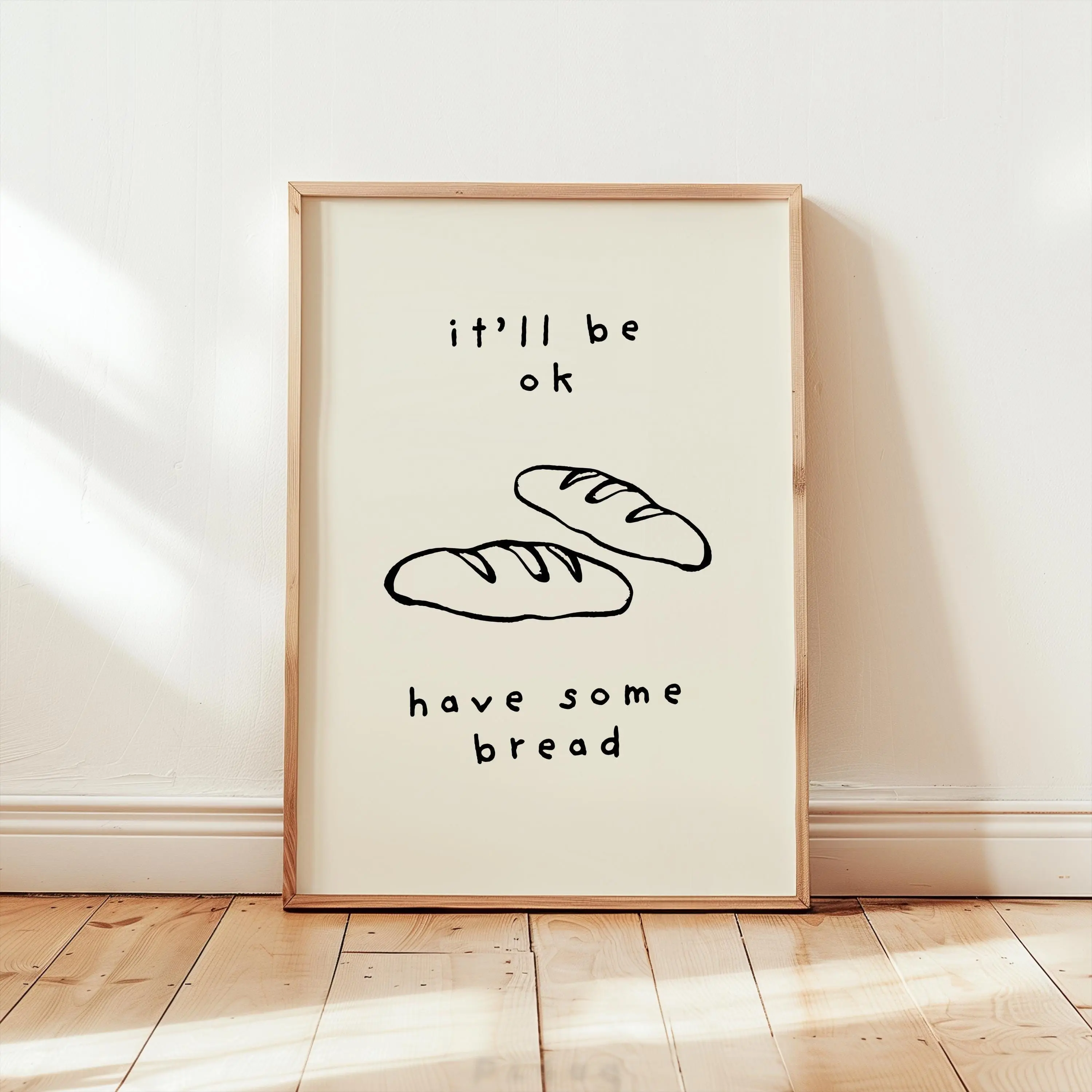 [SALE UP TO 40%] [Unframed] It’ll Be Ok Have Some Bread Poster, Funny Kitchen Wall Art, Minimalist Bread Print, Cozy Meme Decor Gift, Weirdcore Apartment Poster
