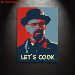 1 Piece/Set Frameless Canvas Painting Print Poster, Artistic, Classic Humor Funny Meme Parody Hope Pop Art, Breaking Bad LET'S COOK Heisenberg, Gift for TV Series Lovers, Bedroom, Office, Living Room, Mural, Wall Decoration, Room Decor