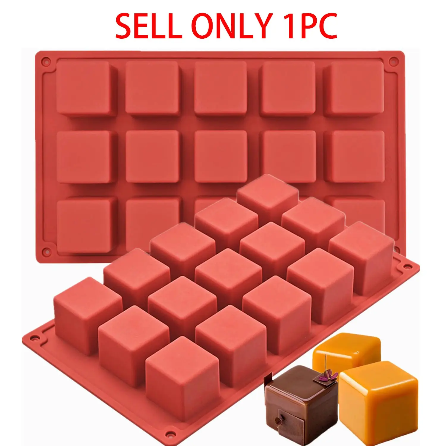 1pc Square Shaped Silicone Mold, Cube Candy Chocolate Mousse Cake Baking Mold Dessert Molds for Soap, Ice cream, Truffle, Brownie, DIY Handmade Kitchen Crafts