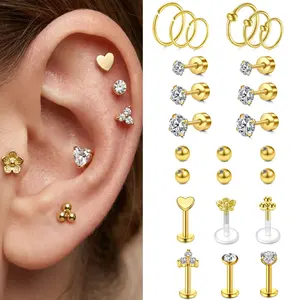 16G Cartilage Earring Stud Helix Tragus Hoop Rings Piercing Jewelry Forward Helix Earrings Hoop Rook Daith Conch Stainless Steel Piercing Jewelry helixpiercingjewelry cartilage hoop Cubic Zirconia
