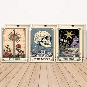 3 Counts Wooden Framed Canvas Painting, Mystic Tarot Card Art Images, Exquisite Poster, Perfect Living Room Decoration, Modern Art, Fashion Family Poster, Wall Art Decoration, Waterproof Art