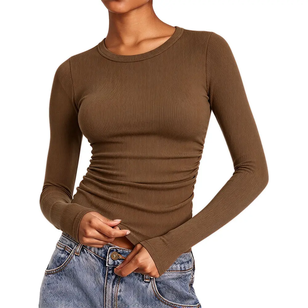 Ribbed Long Sleeve Shirts for Women Fitted Underscrub Fall Outfits