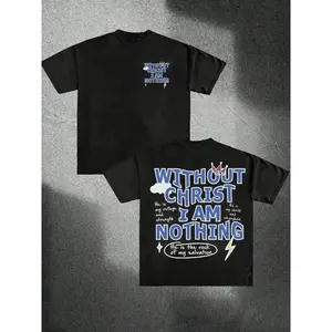 Men's Regular Fit without Christ I Am Nothing Letter Print Round Neck Tee, Street Fashion Casual Short Sleeve T-shirt for Daily Wear, Menswear for All Seasons, Top Classic Embroidered Love Sweatshirt