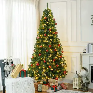 【Black Friday】HOMCOM 6 ft /7.5 ft Tall Prelit Christmas Tree Douglas Fir Artificial Christmas Tree with Realistic Branches, With Warm White LED Lights and 1346 Tips
