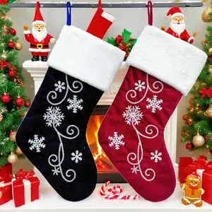 New Christmas stocking with velvet embroidery and snowflakes, Christmas gift bag with candy snowflakes, Christmas tree ornament