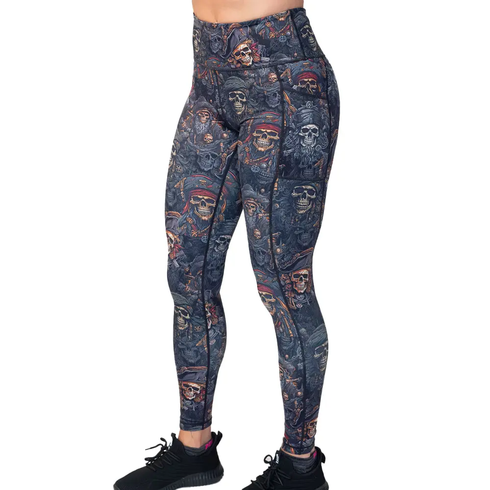 CVG Women's Workout Leggings in Pirate's Booty Print, Fitted High Waist Compression Bottoms with Pockets, Sweat Proof Fabric, Female, Elastic Waistband, Lifting Leggings, Spandex Leggings CVG Women's Workout Leggings in Pirate's Booty Print, Fitted High Waist Compression Bottoms with Pockets, Sweat Proof Fabric, Female, Elastic Waistband, Lifting Leggings, Spandex Leggings