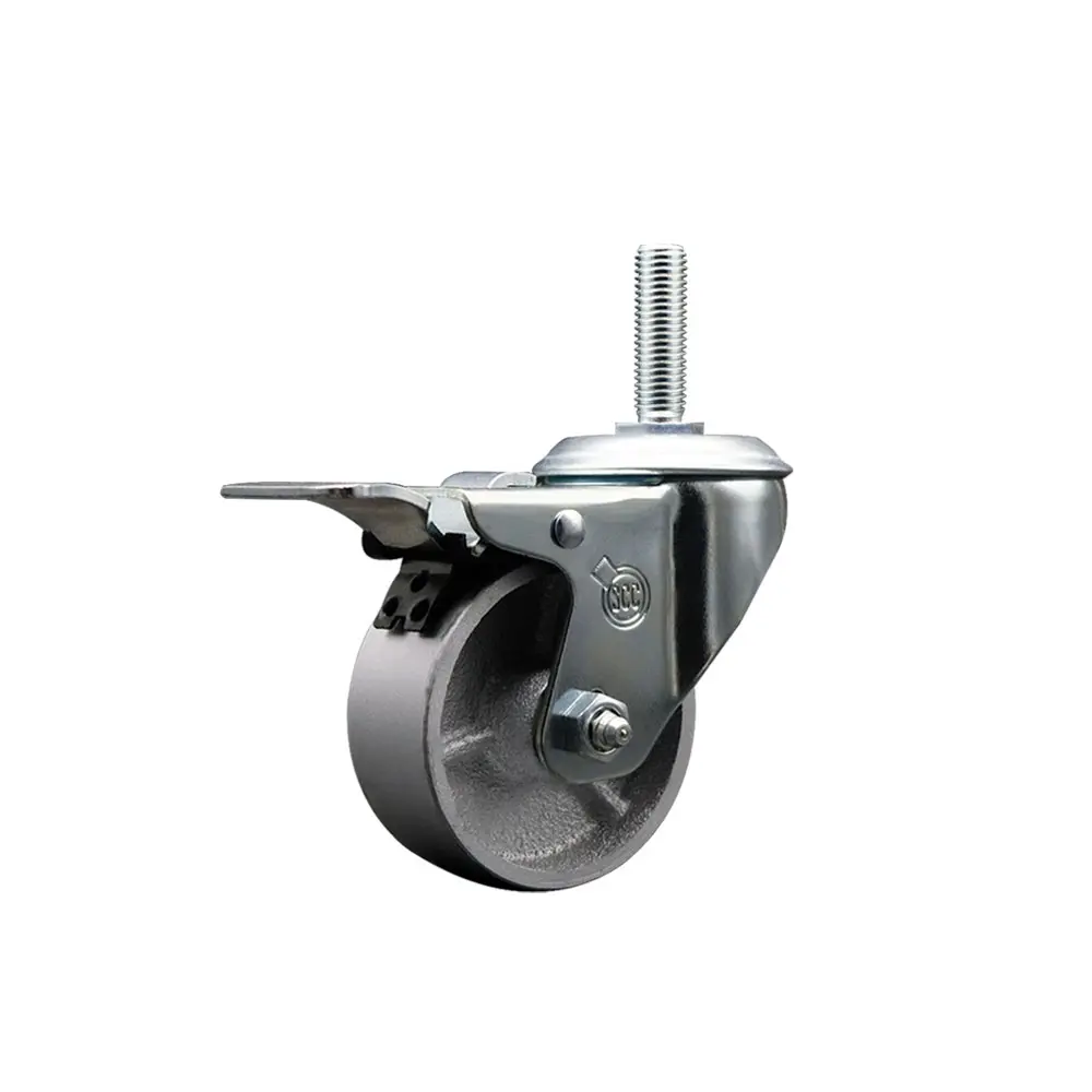 Service Caster SCC-TSTTL20S314-SSS-58212 Semi Steel Cast Iron Swivel Threaded Stem Caster (Threaded Castors), 3x1.25 in. Silver Wheel, 0.63 in. Stem, Total Locking Brake