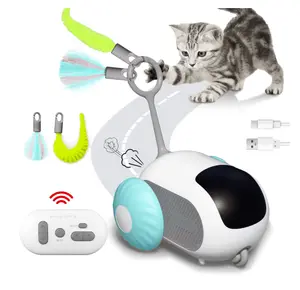 Cat Toys for Indoor Cats 2-Speed Automatic Moving Remote Control Smart Cat Rechargeable Toy with Feathers, Blue