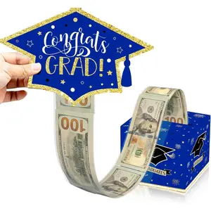 Class of 2026 Graduation Money Box for Cash Gift Pull, Funny Surprise DIY Cash Gift Idea Kit Money Holder for Boys Girls College High School Congrats Grad Party Favors, Blue Gold