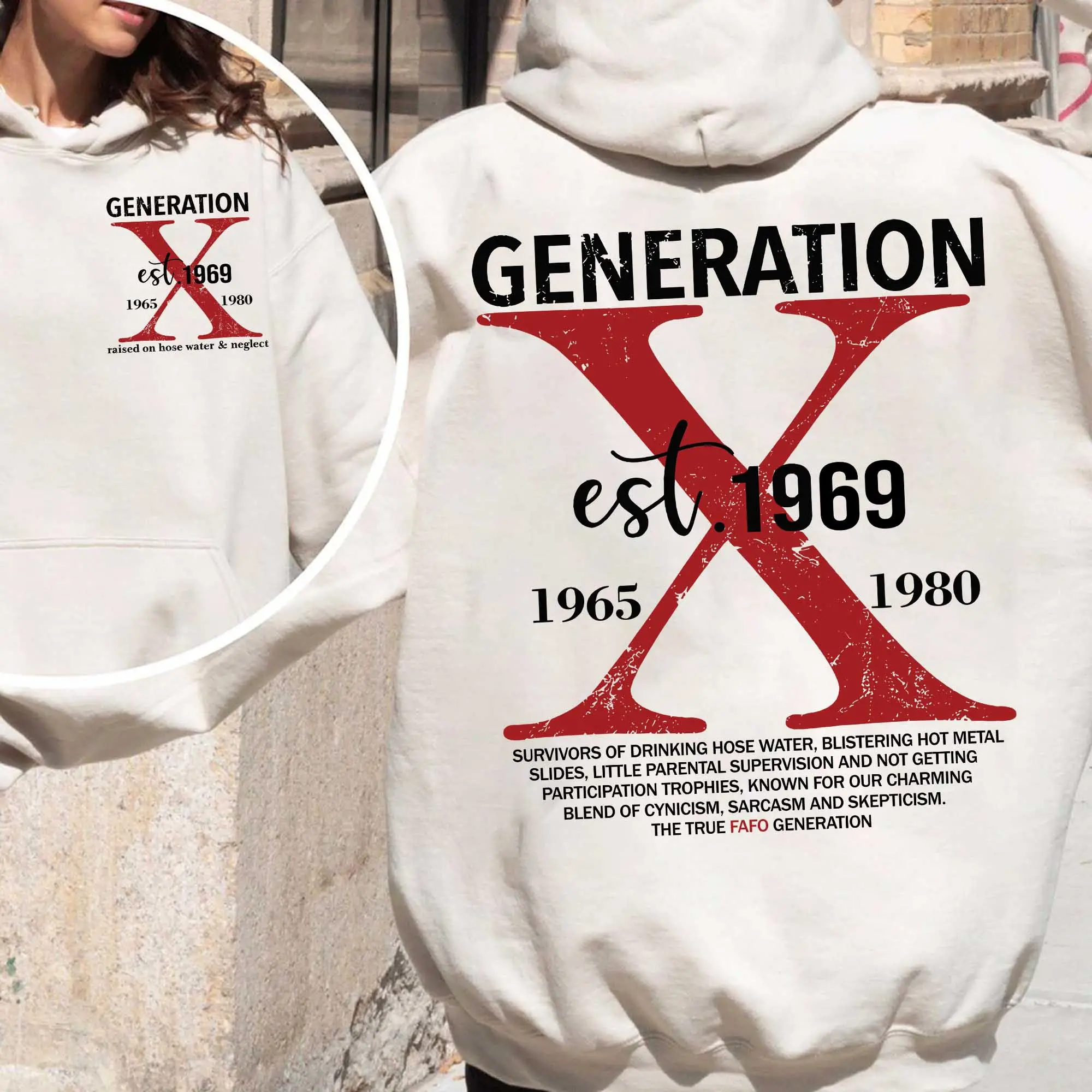 Custom Year Generation X Skull Hoodie New Version, FAFO Generation, Raised on Hose Water and Neglect, 100% Cotton, Two-Sided Design Menswear Shirt