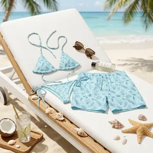[HOT SUMMER 2026] Matching Seashell Couple Swimwear Set – Ocean Bikini & Men’s Swim Trunks, Honeymoon Beach Vacation Outfit