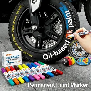 【12-Color Oil-Based Tire Marker Pen】Permanent Tire Lettering & DIY Detail Pen, Waterproof, Quick-Dry, Long-Lasting Paint Marker for Metal, Wood, Plastic, Rock, Canvas, Glass, Rubber - Pen for Car Lovers