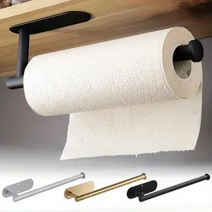 Stainless Steel Paper Towel Holder Adhesive Toilet Roll Paper Holder No Hole Punch Kitchen Bathroom Toilet Lengthen Storage Rack