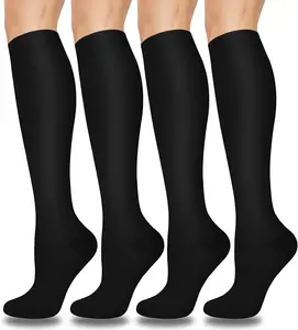 Compression Socks for Women & Men 4 Pairs, Solid Color Sports Support for Nurses Running Travel socks Knee High Medical Compression Socks Tubesocks