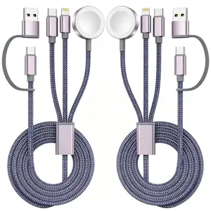 2Pack 3-in-1 Travel Charging Cable, USB A & USB C Multi Charger Cord Compatible with iPhone, Smart Watch, Phone, Tablet, Laptop, Cruise Travel Essentials, Portable Charging Dock for Multiple Devices