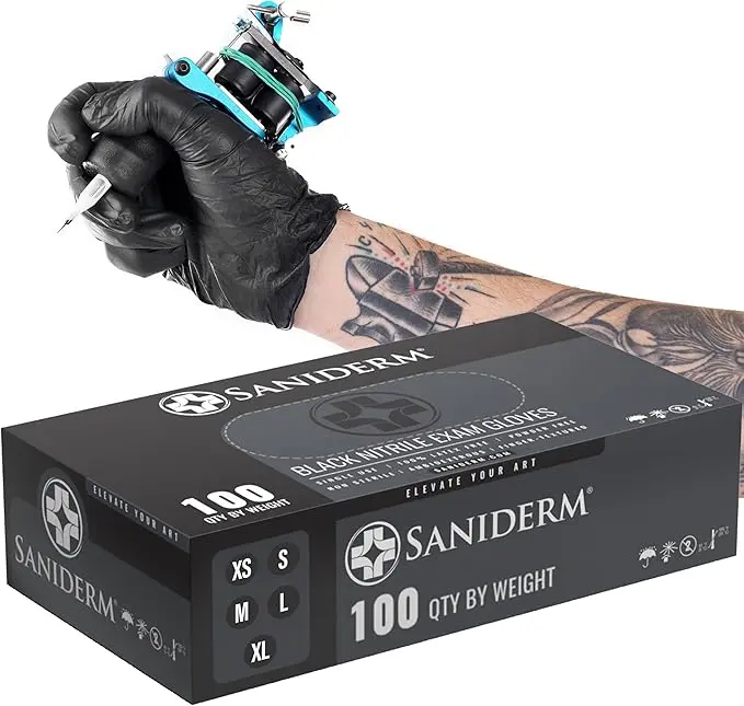 Saniderm Nitrile Tattoo Gloves - 100-Count Box,  Medical Gloves for Tattooing, First Aid