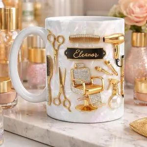 Personalized Hairstylist Mug 2D Printed 3D Effect Coffee Mug Custom Name Faux 3D Design for Hairdresser Stylist Salon Owner Beauty Lover Gift for Women Girls Birthday Graduation Appreciation Gift Idea For Her