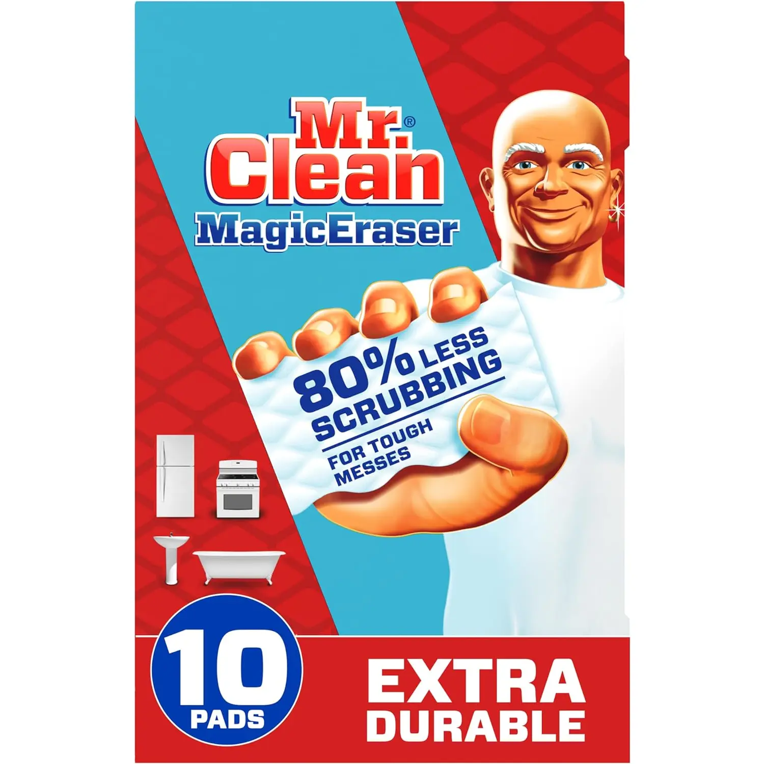 Mr. Clean Magic Eraser, Extra Durable, Multi Purpose Cleaner, Shoe, Bathroom, Shower, and Car Window and Windshield Cleaner, Cleaning Pads, 10 Count Mr. Clean