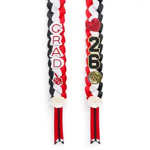 Graduation Lei Red White & Black with Rhinestone Embellishments for Celebratory Occasions