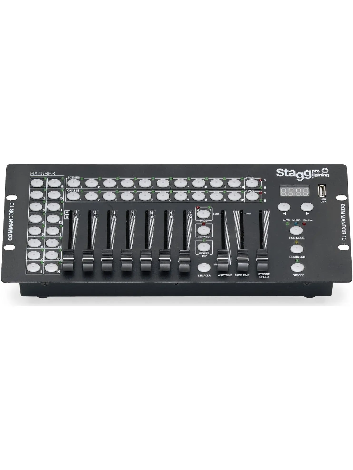 Stagg 20764 US Adjustable 10-Channel Electronic DMMX Light Controller with Audio Connectivity & USB Connectivity