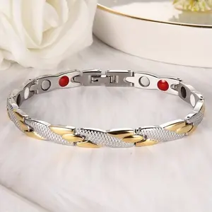 2pcs Elegant Magnetic Bracelet with Leaf Inlay - Adjustable Copper-Colored Bangle, High-Quality Unisex for Daily Wear, Christmas & Anniversary Gifts