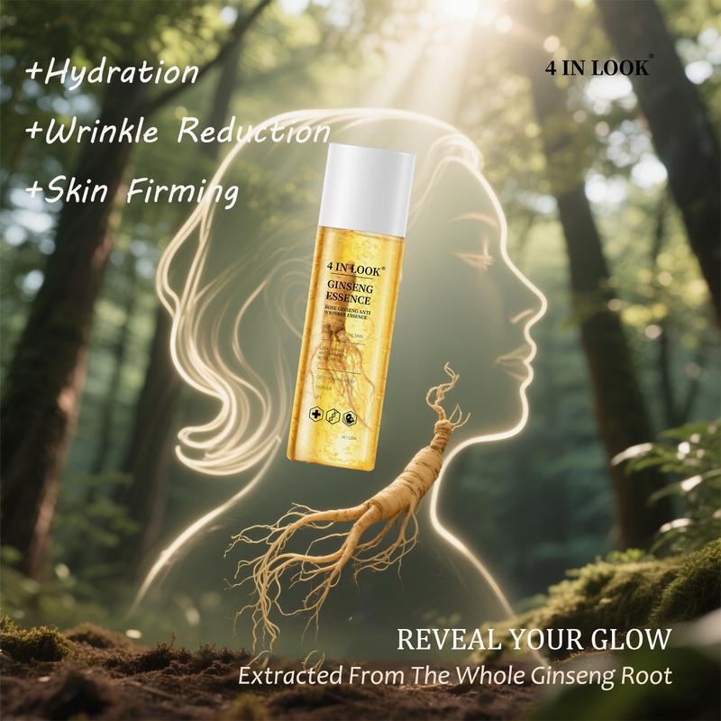 [4inlook official]Natural Ginseng Anti-Aging Hydrating Essence Water – 100% Wild Ginseng from Himalayas, Deep Moisture & Wrinkle Care for All Skin Types    Firming Skincare Serums