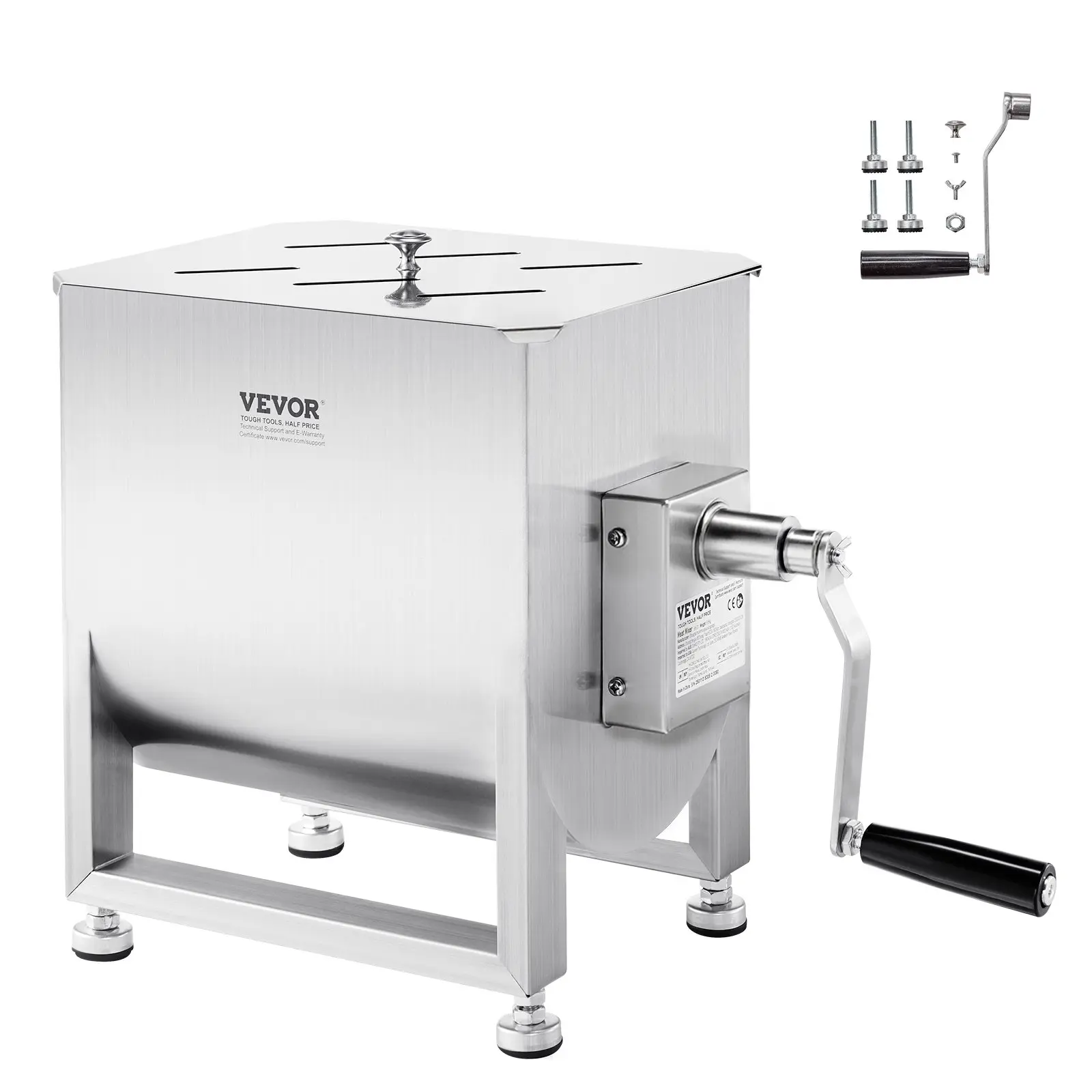 VEVOR Manual Meat Mixer, 60L Fixed Tank Meat Processing Equipment(Mixing Max 120LBS for Meat), Stainless Steel Meat Mixer, Sausage Mixer Machine with Lid Handle Gear Reducer, Ground Beef Hand Mixer