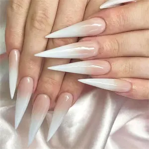 Long Press on Nails Stiletto, Acrylic Nails Pink to White Press Ons Point Stick on Nails for Women and Girls 24 Pcs