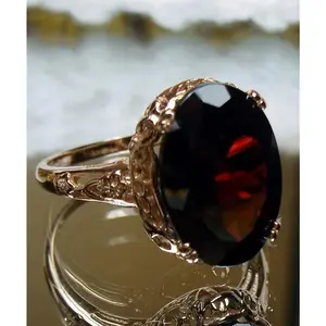 Sterling Silver 14mm Oval Red Garnet Rose Gold Ring Artificial Gemstone Adjustable Ring