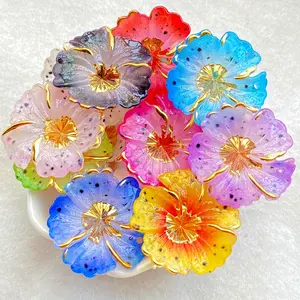 10 piece set of acrylic cute 3D sparkling colorful flower flat back rhinestone pendant with single hole, suitable for scrapbook DIY jewelry craft decoration beads, Christmas, Valentine's Day and New Year gifts, Art Charms