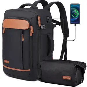 2-Piece Travel Backpack Set Airline-Approved Waterproof Carry-On Luggage with USB Charging Port Comfortable Straps & Matching Toiletry Bag , Black