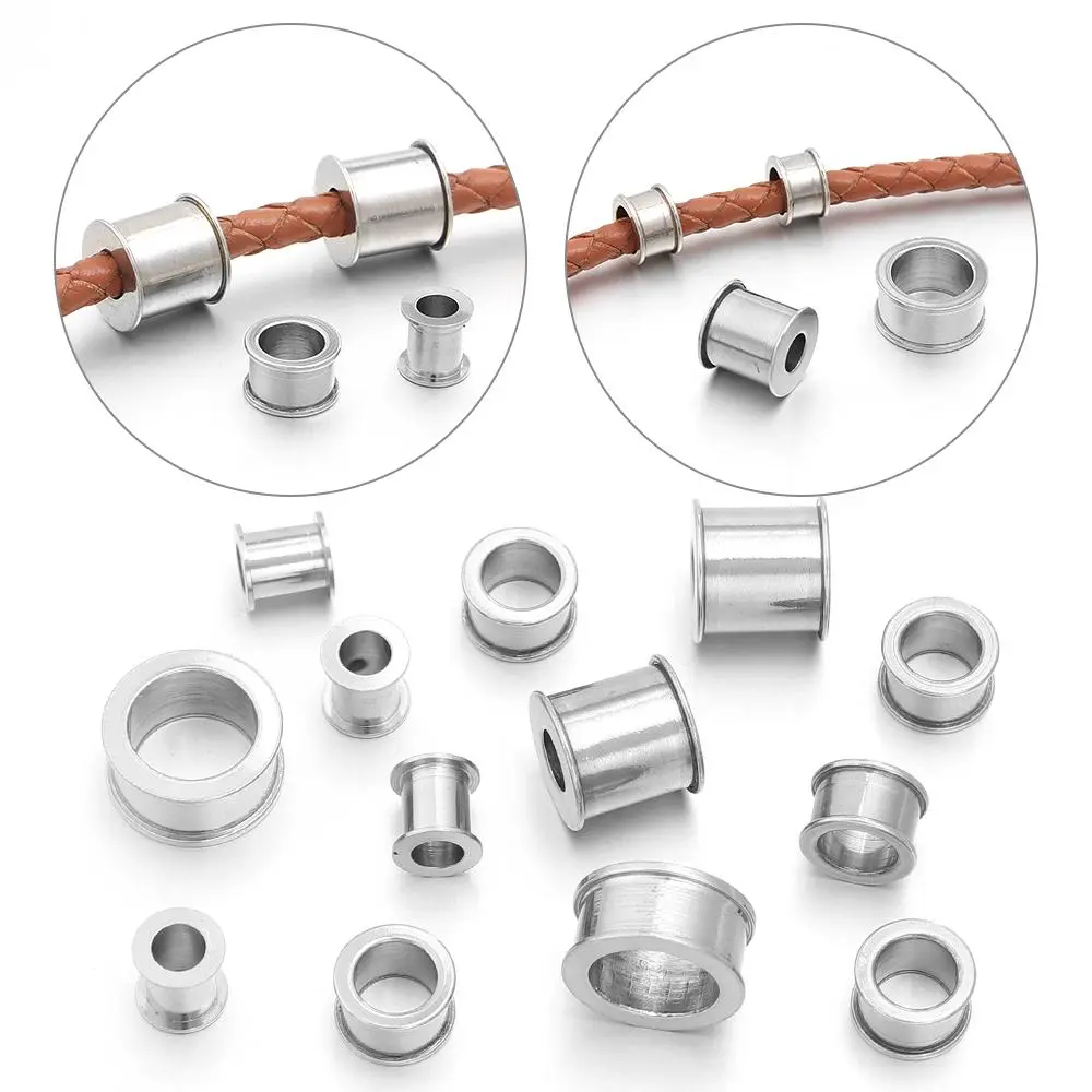 5-10pcs/lot Stainless Steel Spacer Beads Big Hole Round Big Hole Slider Beads DIY Jewelry Making Necklace Bracelet Accessories